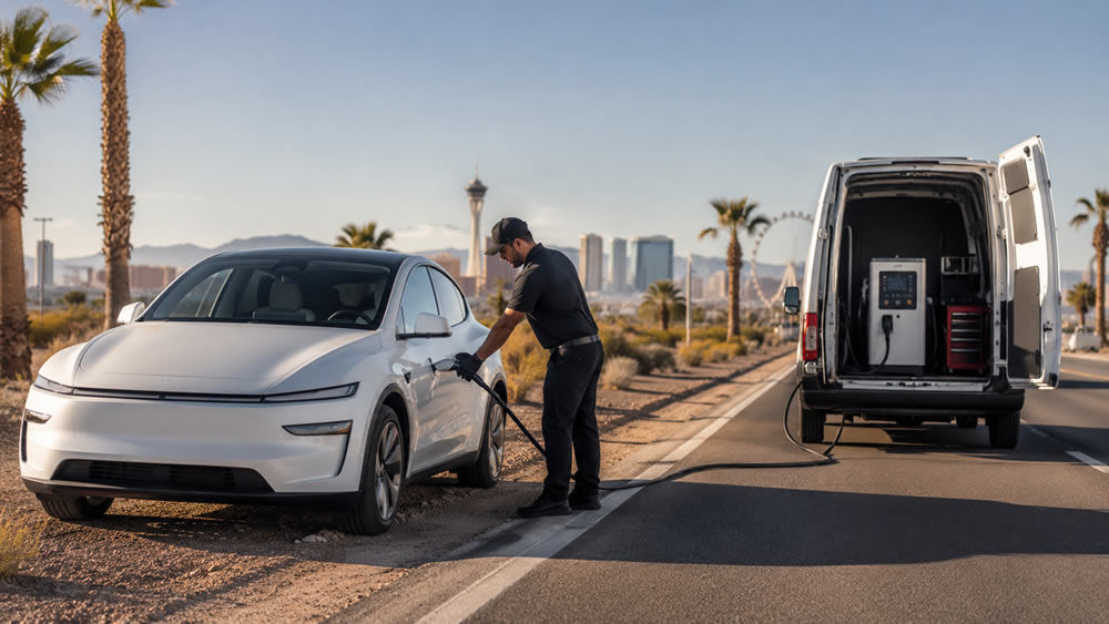 Mobile EV charging service in Las Vegas helping an electric vehicle on the roadside